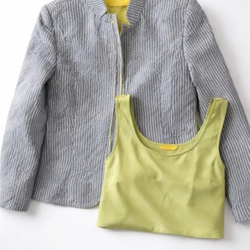 Vintage‎ Flores & Flores Seersucker Blazer + Satin Tank Set Green XS/S USA